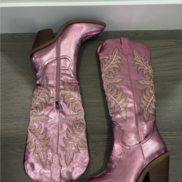 Pink Metallic Western Knee High Cowgirl Boots with Embroidery Women Size 7 & 9 - Picture 9 of 11